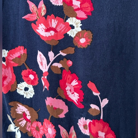 Talbots Floral Crewneck Sweater India Ink Navy Pink Lightweight 3/4 Sleeves Sz M - Picture 6 of 11